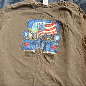 Brown T-Shirt with Patriotic Truck Design